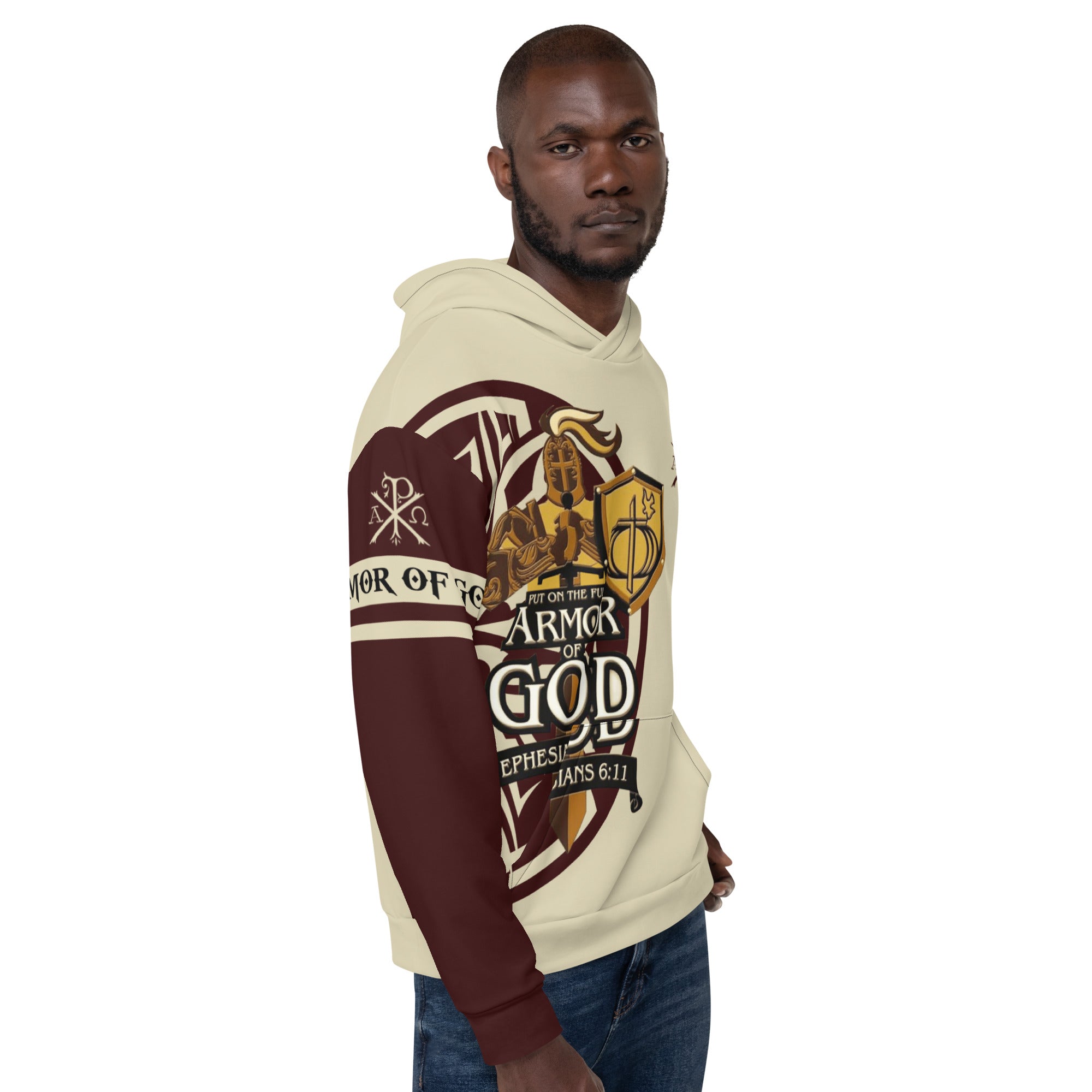 Armor Of God Men's Fleece Hoodie with Matching Bottoms Available Size: XS Jesus Passion Apparel