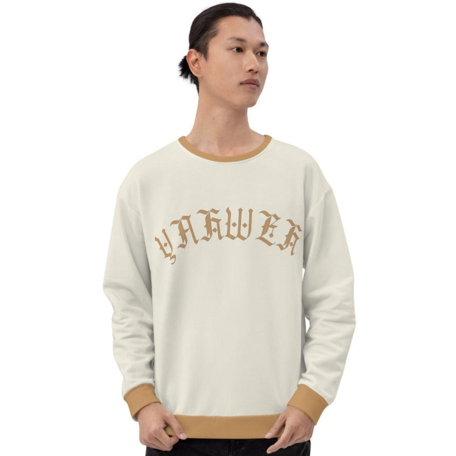 Yahweh Cream and Gold Men's Sweatshirt - Matching Jogger Pants Available Size: XS Jesus Passion Apparel