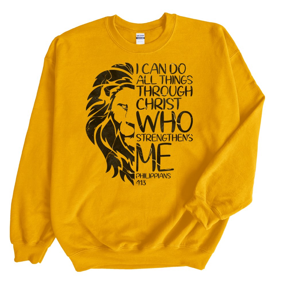 All Through Christ Men's Fleece Unisex - Fit Sweatshirt - Gold - Jesus Passion Apparel