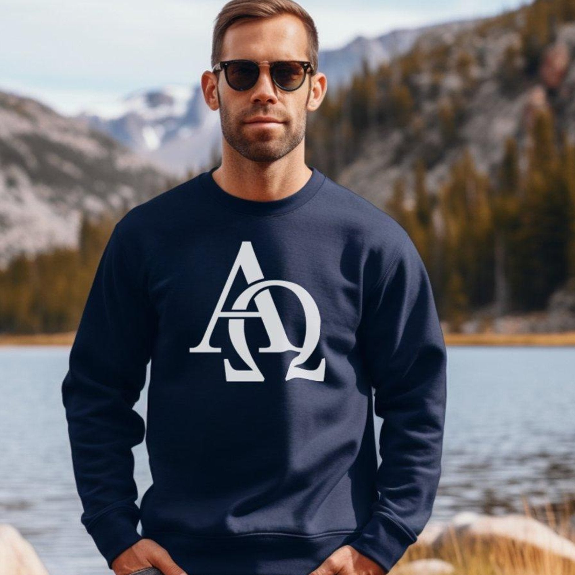 Alpha Omega Unisex Fleece Sweatshirt - Navy - Jesus Passion Apparel