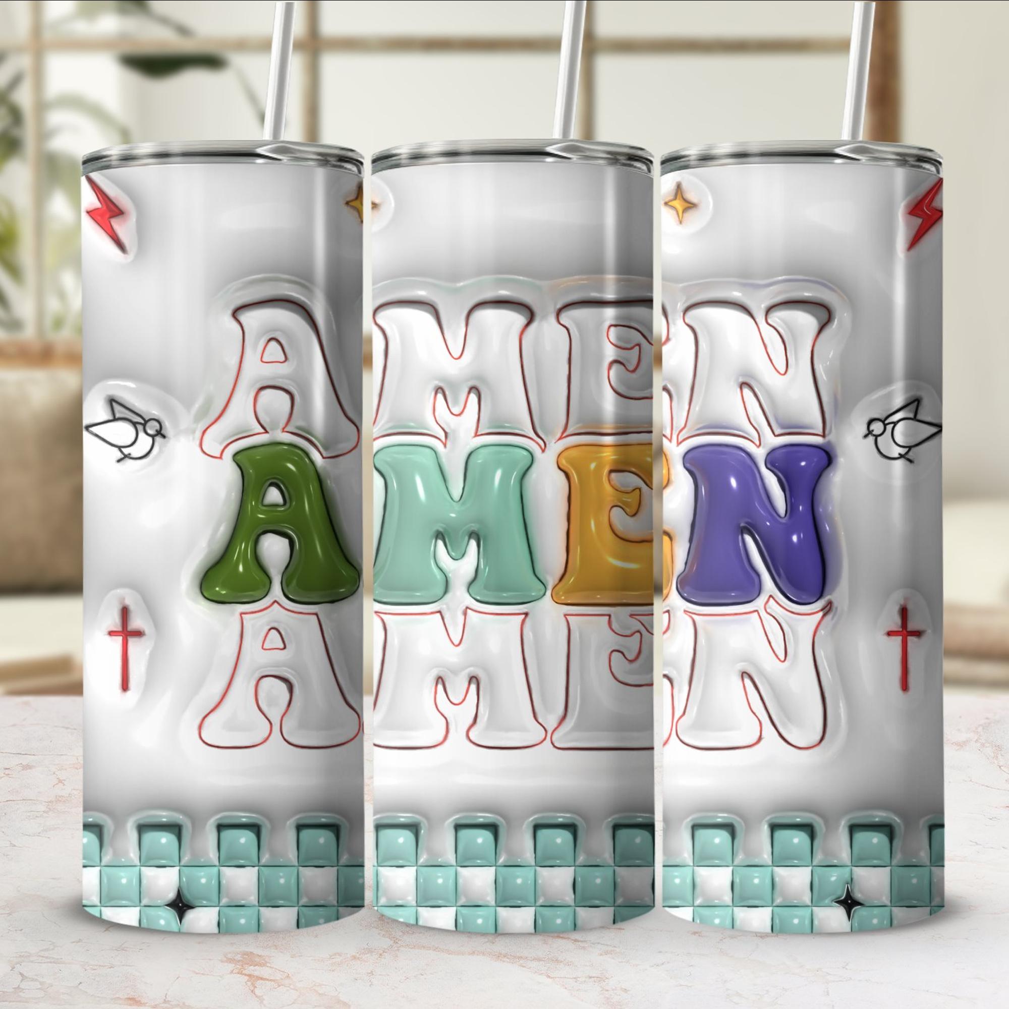 Amen 3D 20 oz Tumbler - Stainless Steel Straw - Jesus Passion Apparel