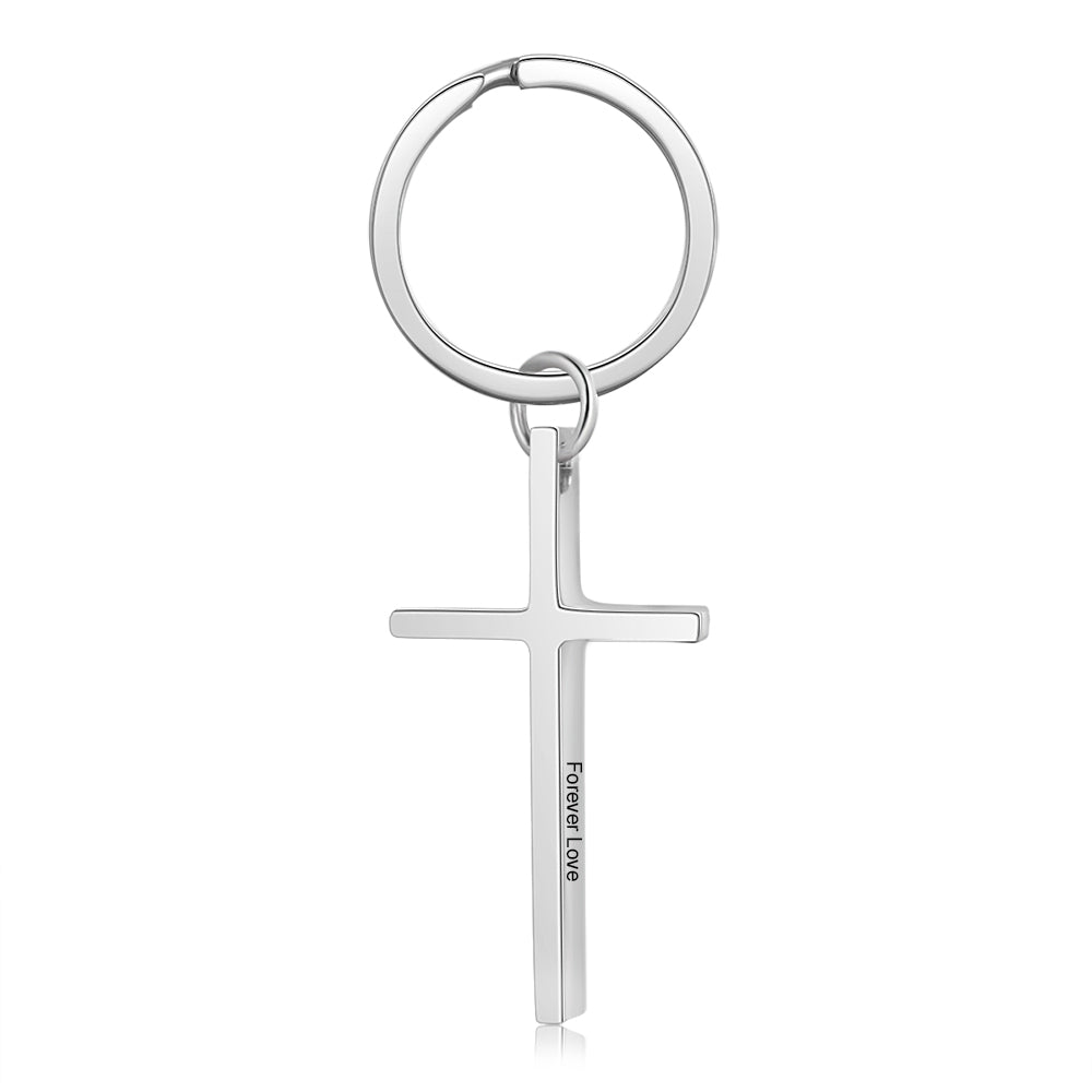Personalized Stainless Steel Cross Keychain Jesus Passion Apparel