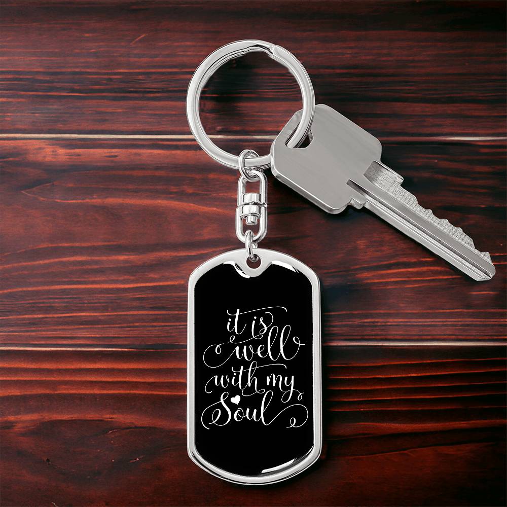 Well With My Soul - White Dog Tag with Swivel Keychain Engraving: No Jesus Passion Apparel