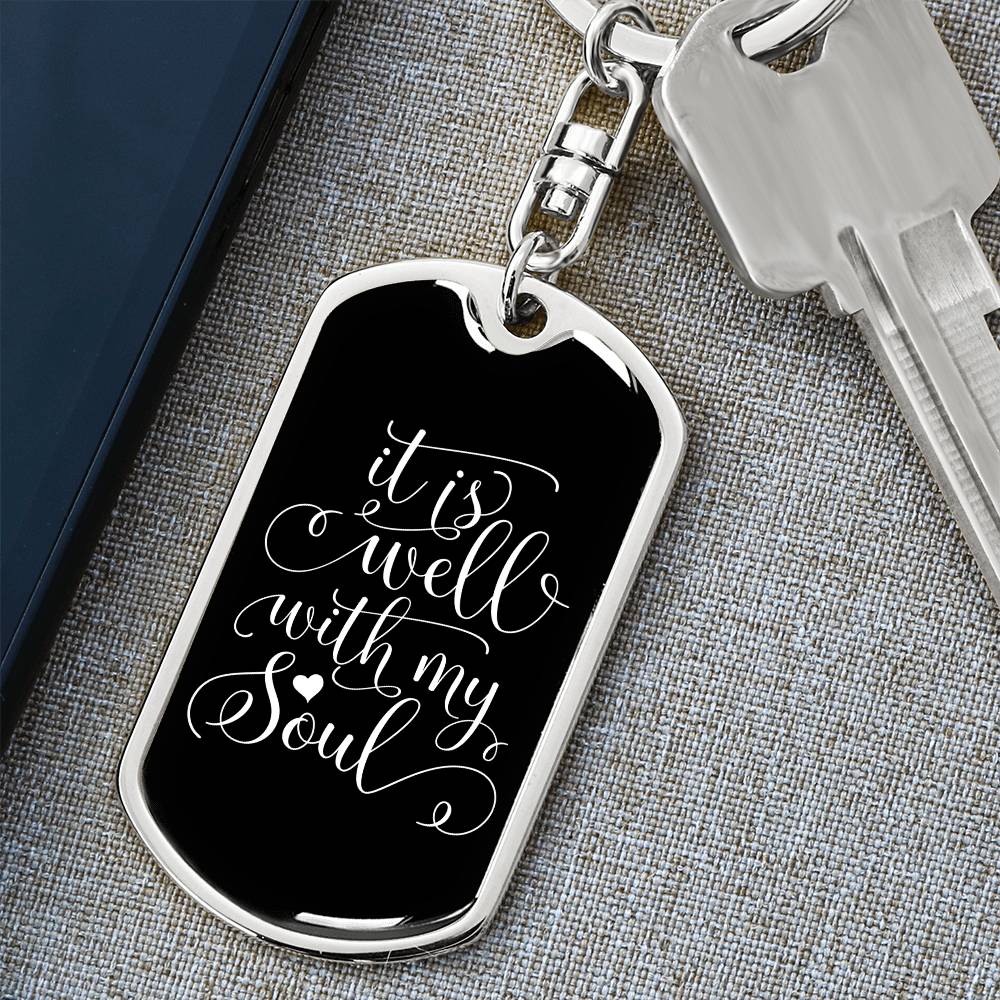 Well With My Soul - White Dog Tag with Swivel Keychain Engraving: No Jesus Passion Apparel