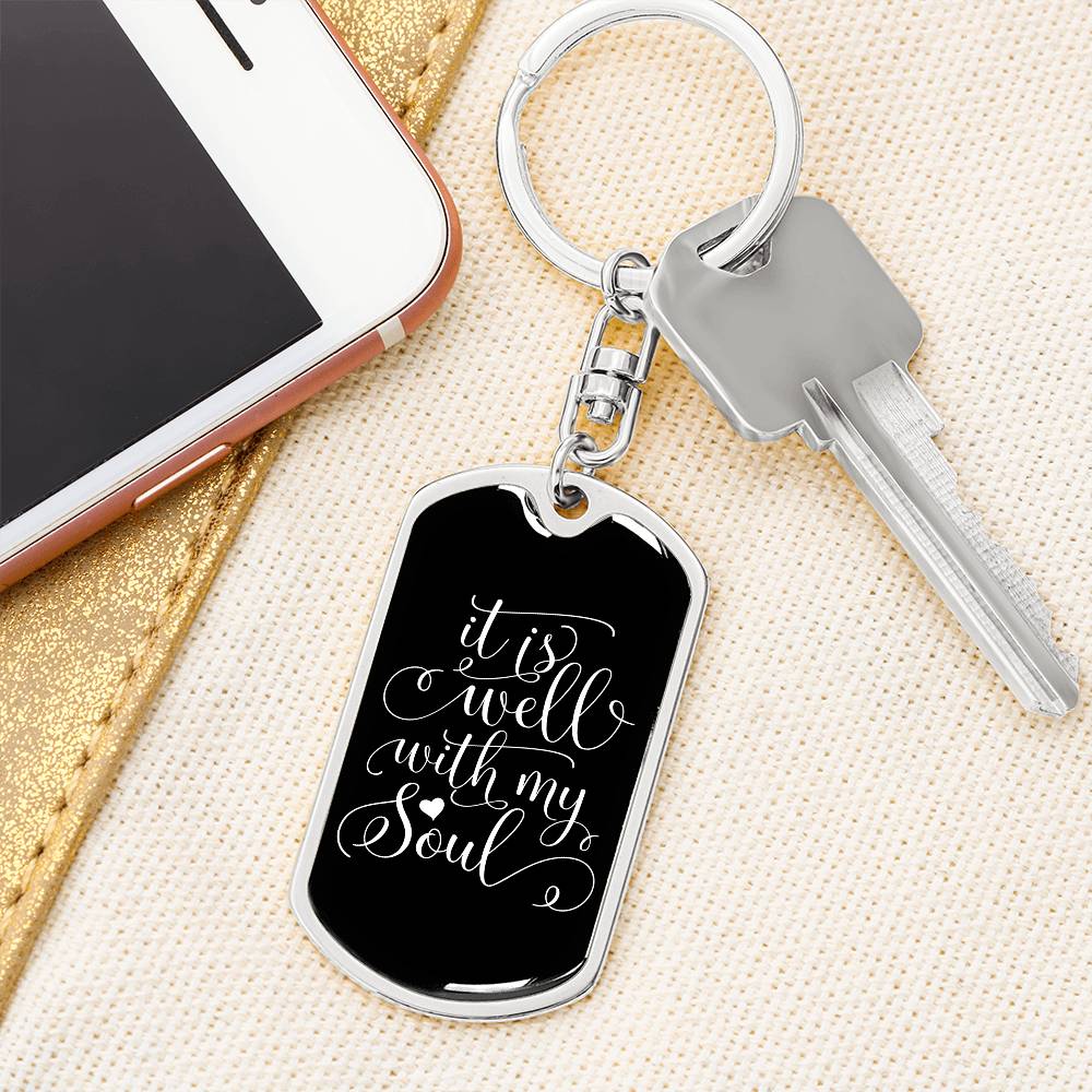 Well With My Soul - White Dog Tag with Swivel Keychain Engraving: No Jesus Passion Apparel