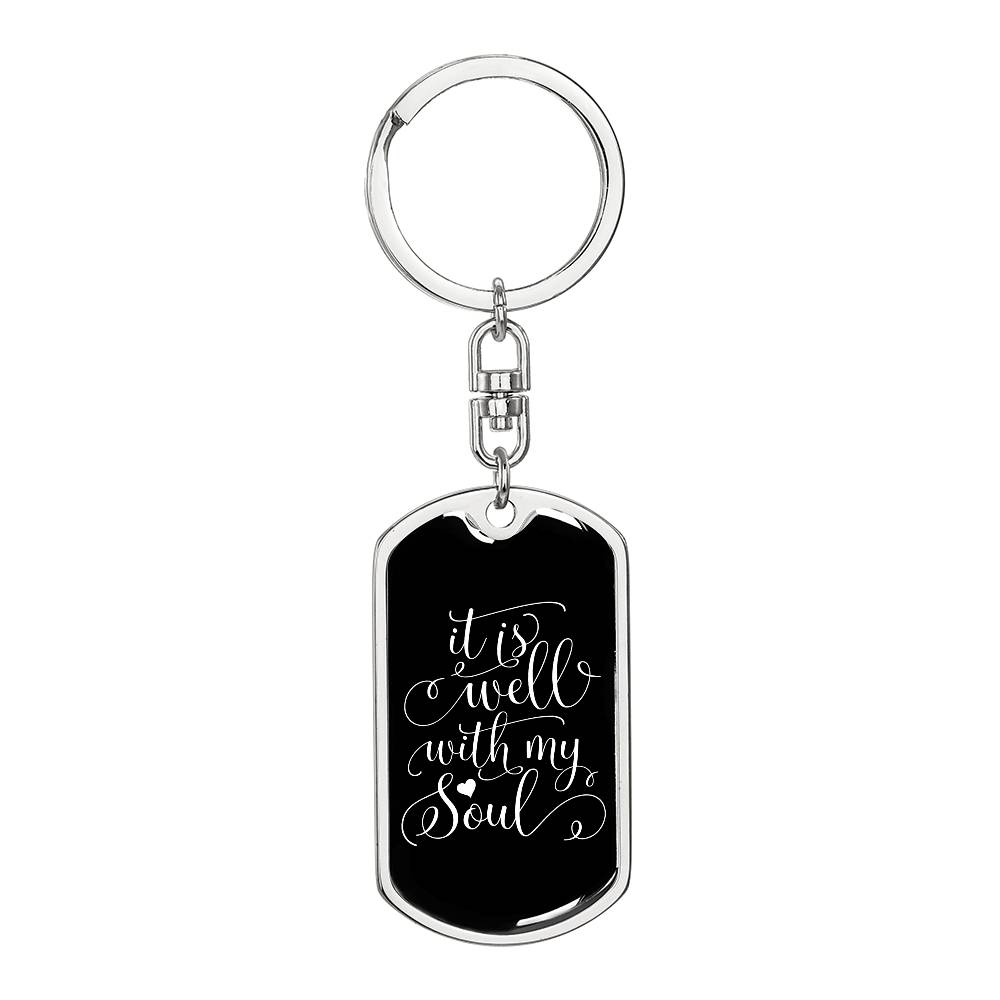 Well With My Soul - White Dog Tag with Swivel Keychain Engraving: No Jesus Passion Apparel