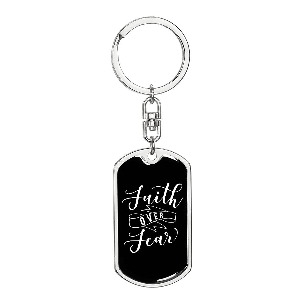 Faith Over Fear - Silver Dog Tag with Swivel Keychain Engraving: No Jesus Passion Apparel