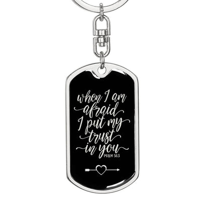 Trust in You Psalm 56:3 - Silver Dog Tag with Swivel Keychain Engraving: No Jesus Passion Apparel