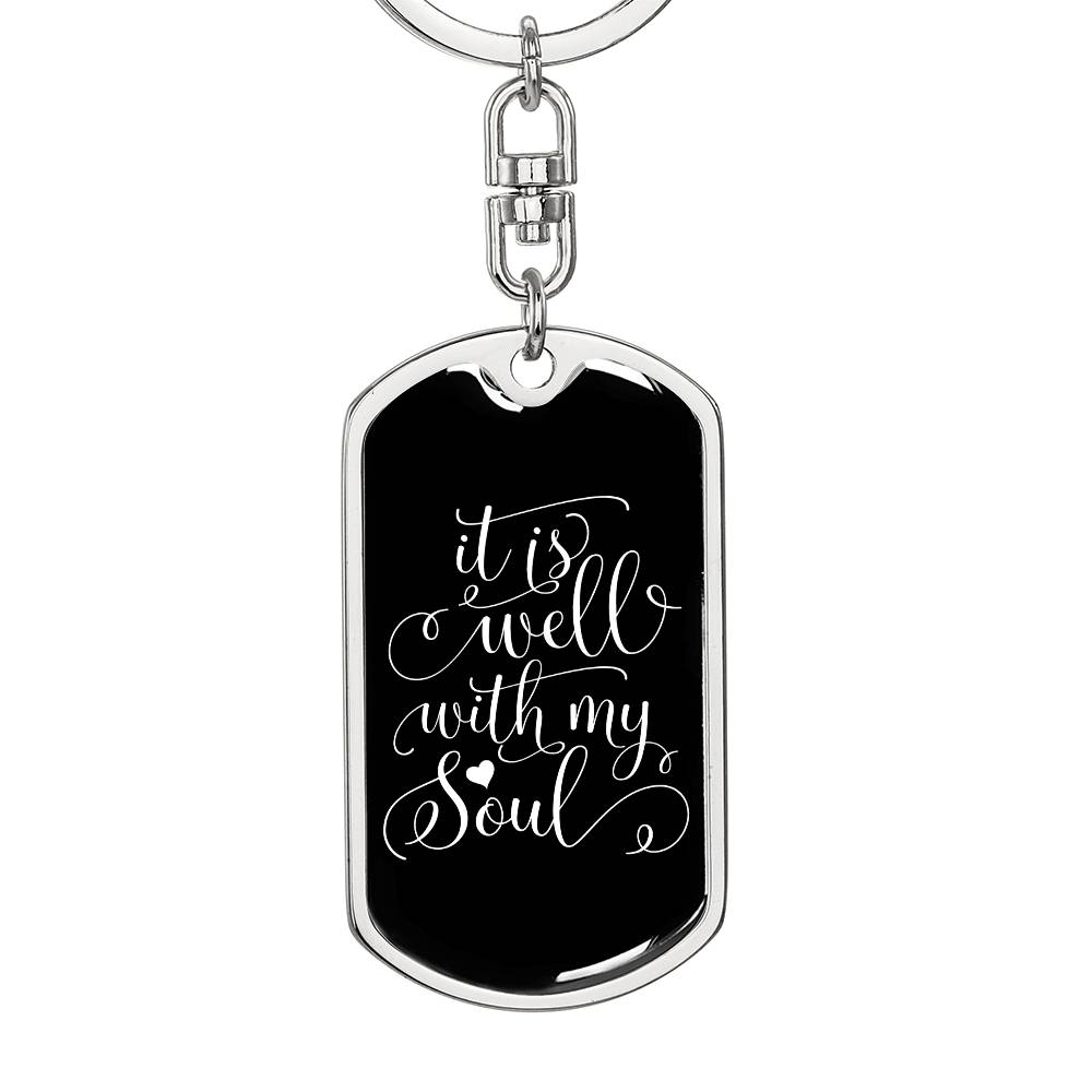 Well With My Soul - White Dog Tag with Swivel Keychain Engraving: No Jesus Passion Apparel