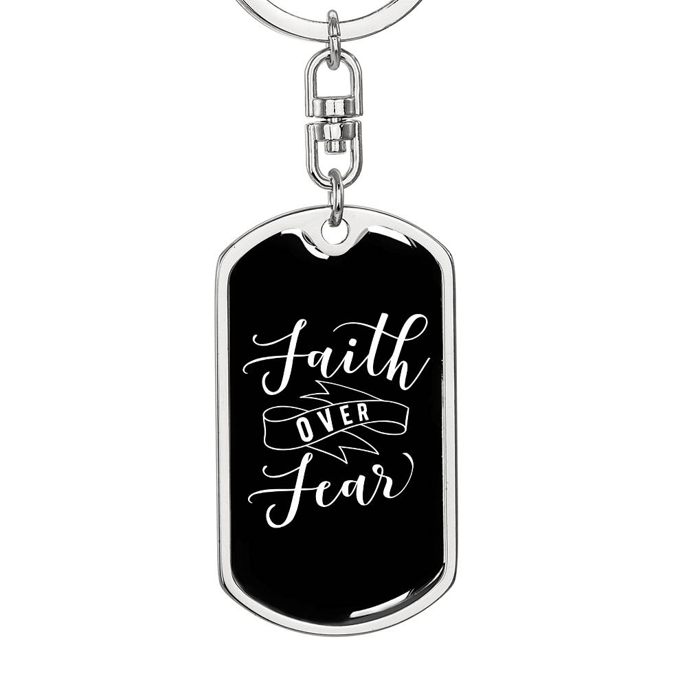 Faith Over Fear - Silver Dog Tag with Swivel Keychain Engraving: No Jesus Passion Apparel