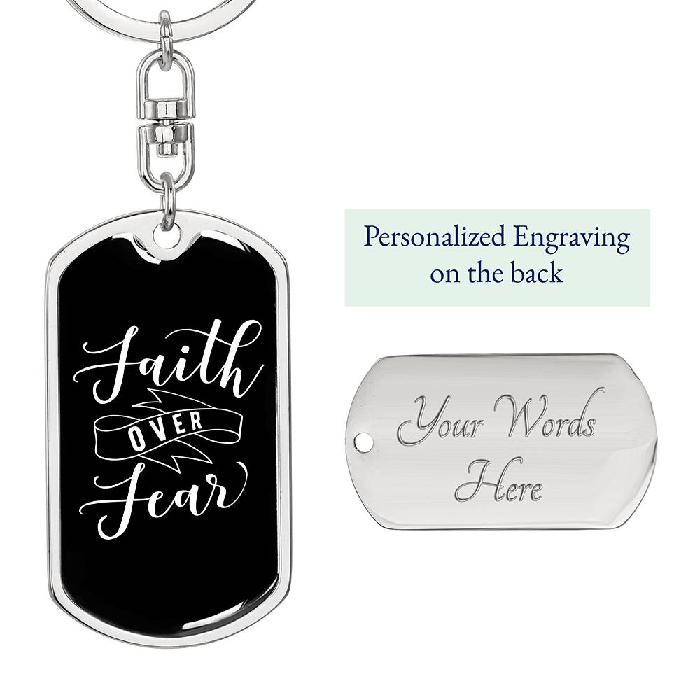 Faith Over Fear - Silver Dog Tag with Swivel Keychain Engraving: Yes Jesus Passion Apparel