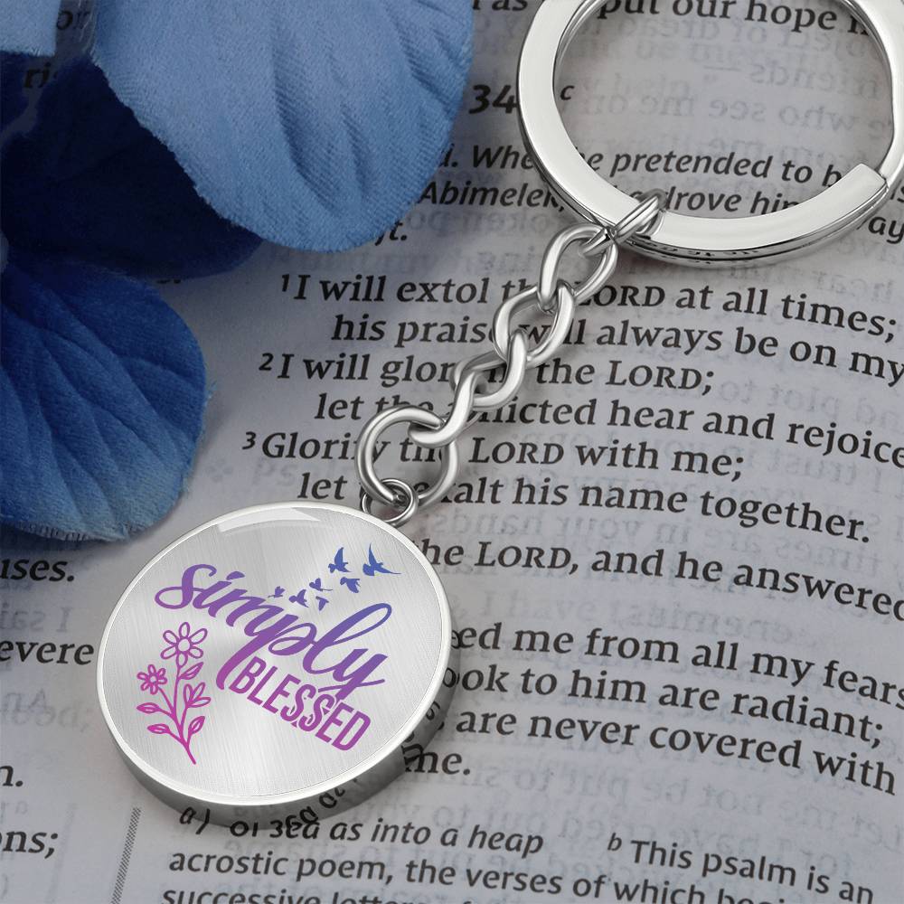 Simple Blessed Daily Reminder Keychain - Purple Engraving: No Jesus Passion Apparel
