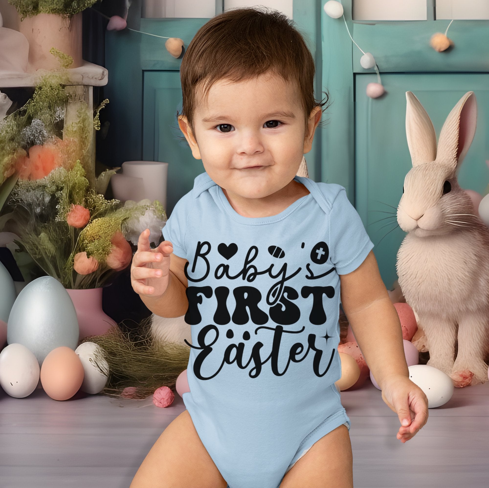 Baby's First Easter Retro Infant Fine Jersey Bodysuit Size: 6mo Color: White Jesus Passion Apparel