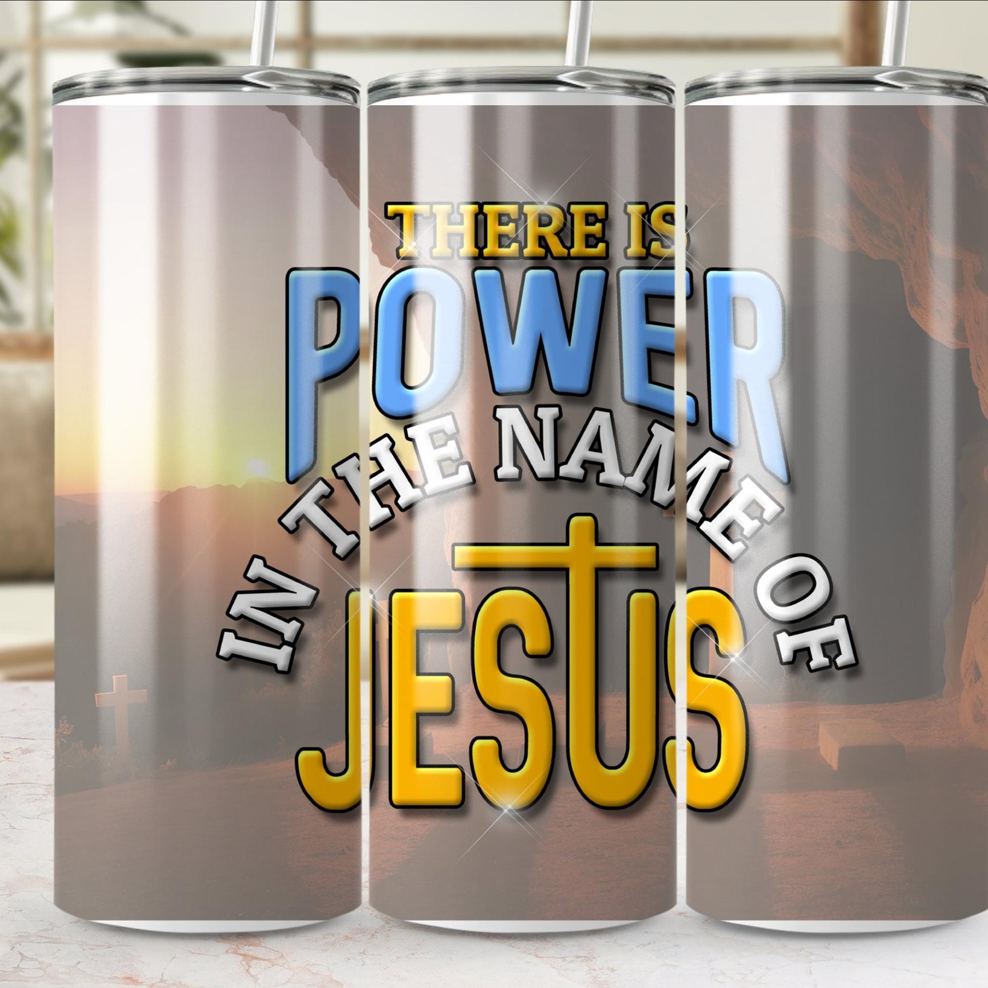 Power in Jesus 20 oz Tumbler with reusable Stainless Steel Straw Size: 20oz Color: White Jesus Passion Apparel