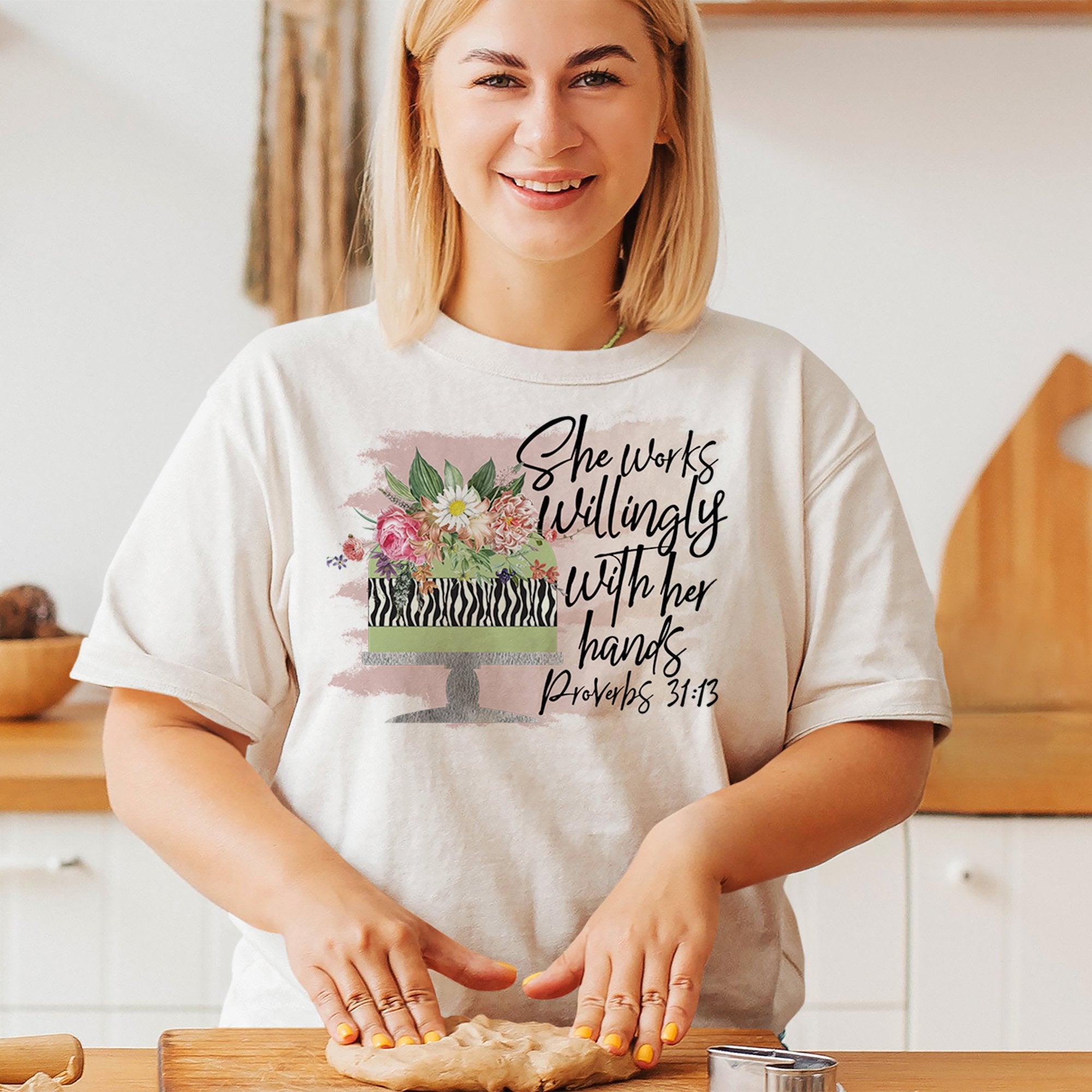 Baker - She Works Willingly Relaxed T-Shirt - Matching Tote Available - Jesus Passion Apparel