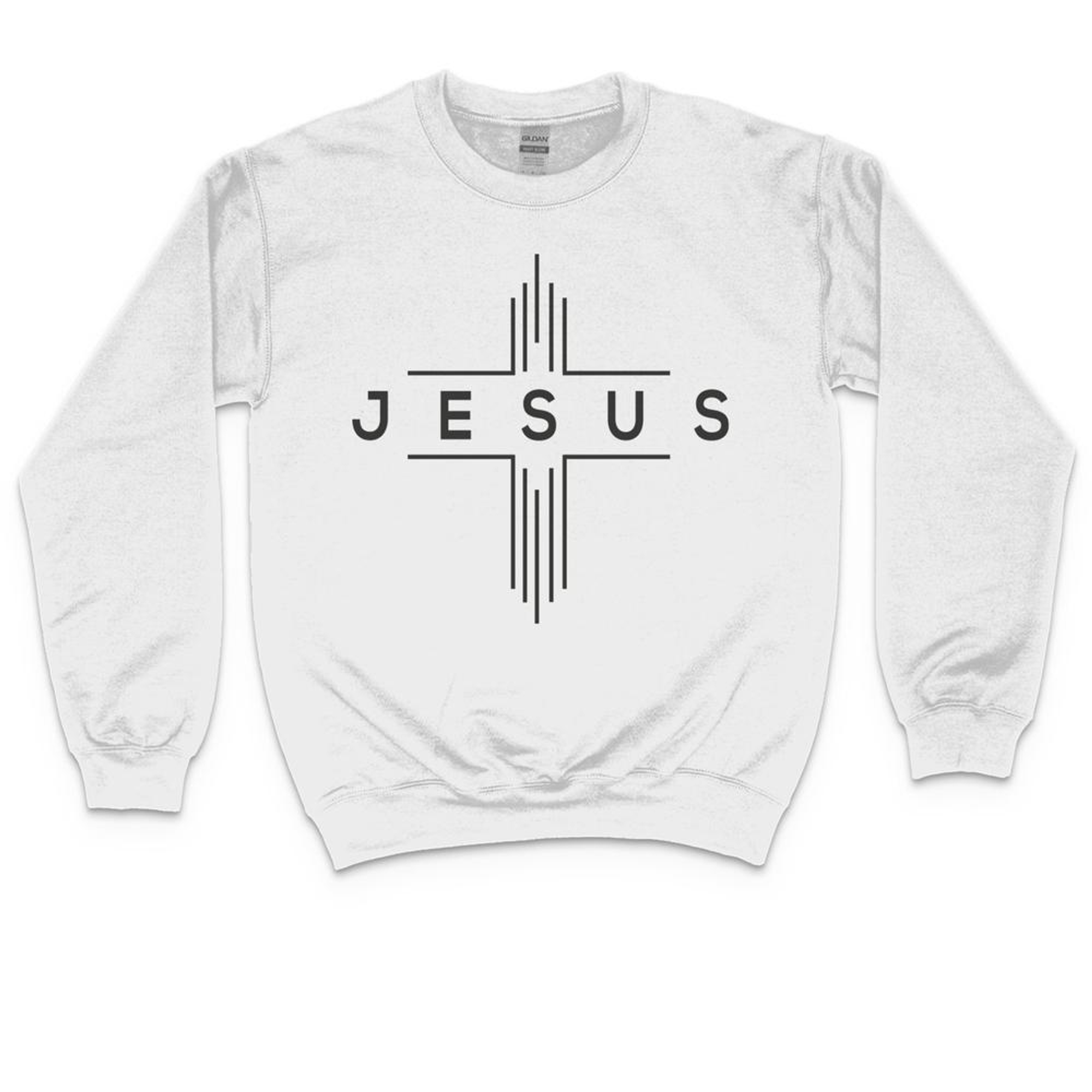 JESUS Modern Cross Men's Unisex-Fit Fleece Sweatshirt - White Size: S Color: White Jesus Passion Apparel