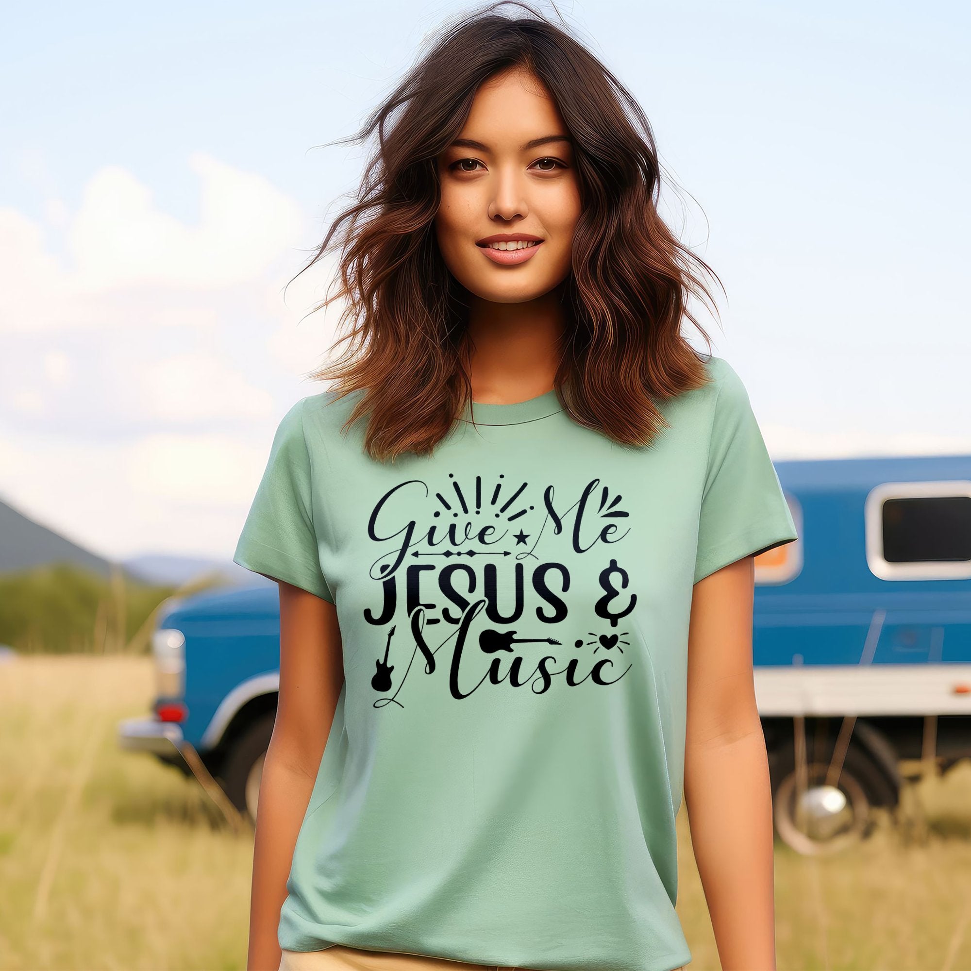 Give Me Jesus and Music Women's Jersey Short Sleeve T-Shirt Size: XS Color: Mint Jesus Passion Apparel