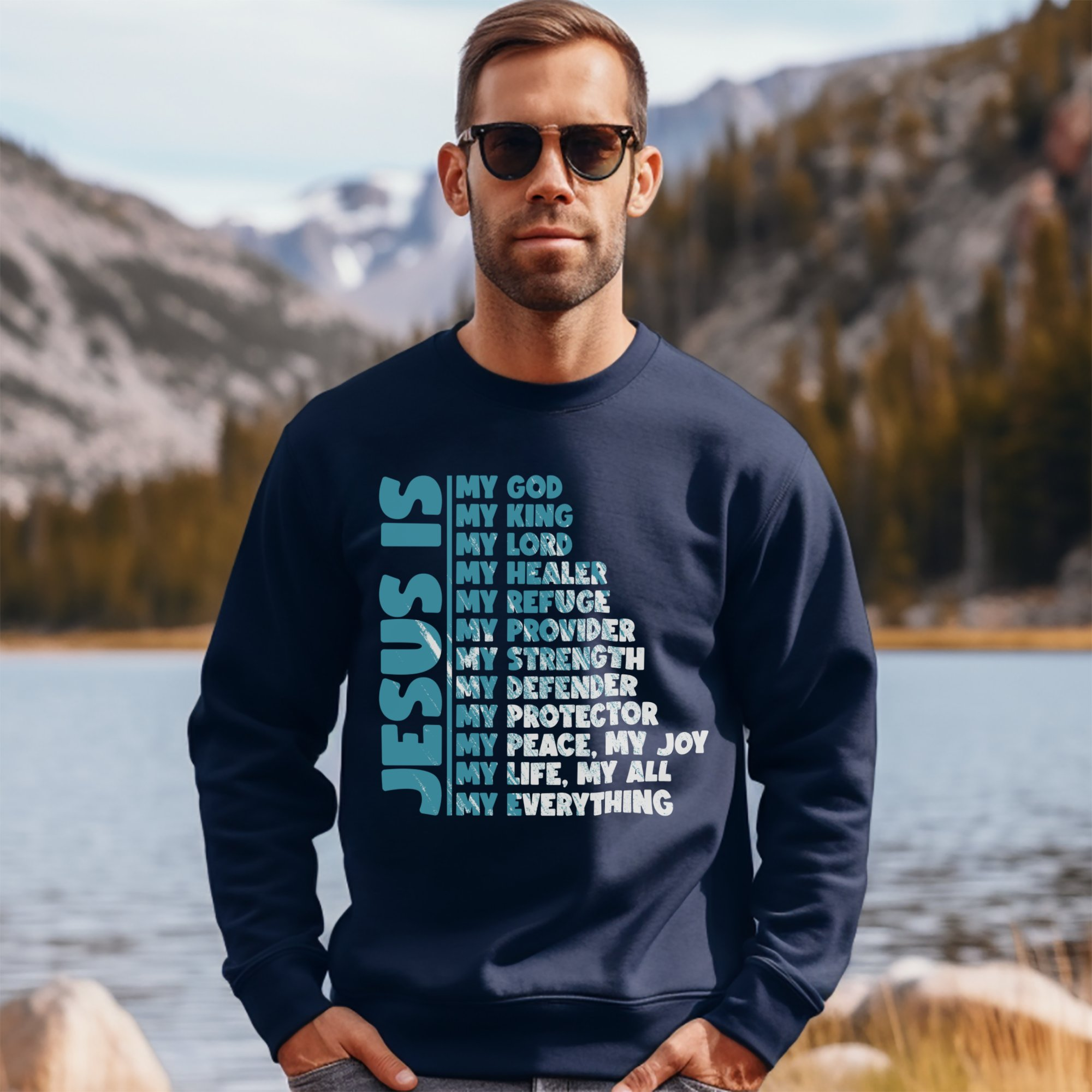 Jesus Is My Men's Fleece Unisex-Fit Sweatshirt - Navy Size: S Color: Navy Jesus Passion Apparel