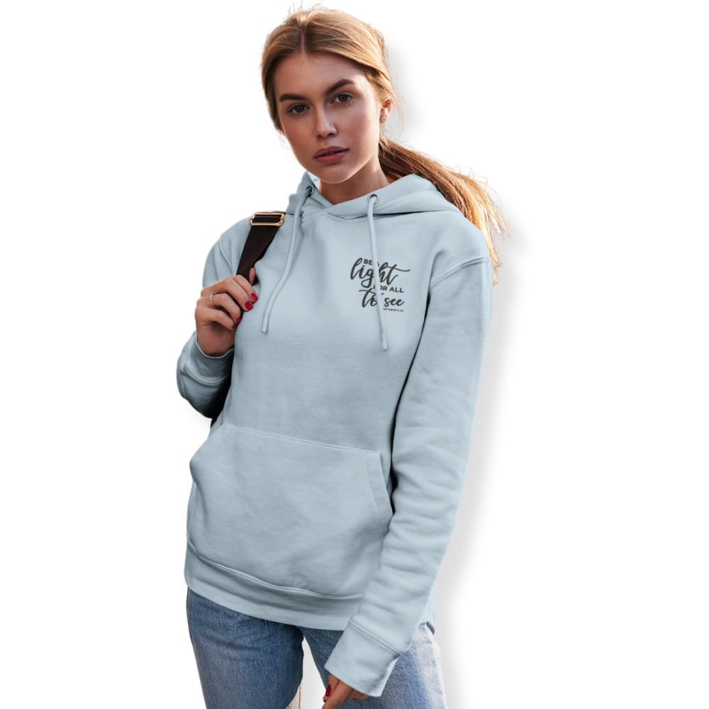 Be a Light for All to See Lighthouse Unisex - Fit Hoodie - White / Light Blue - Jesus Passion Apparel