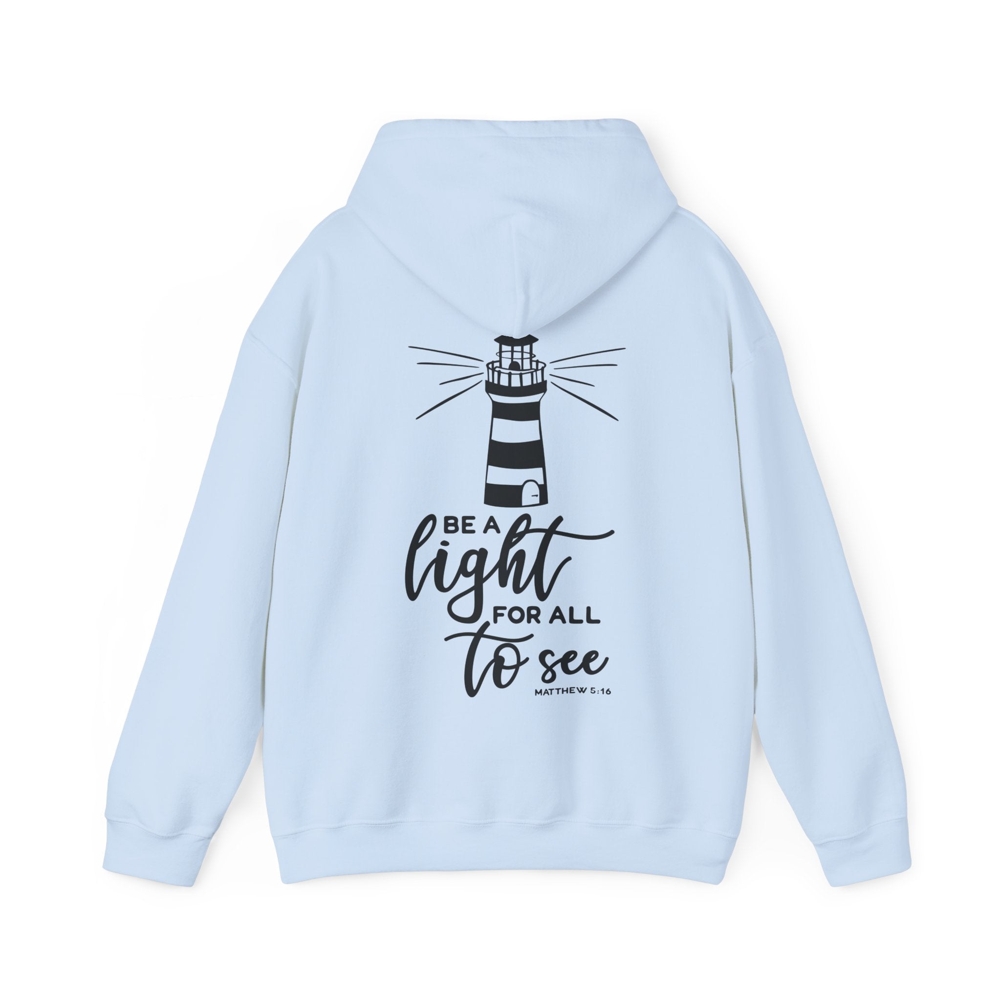 Be a Light for All to See Lighthouse Unisex - Fit Hoodie - White / Light Blue - Jesus Passion Apparel