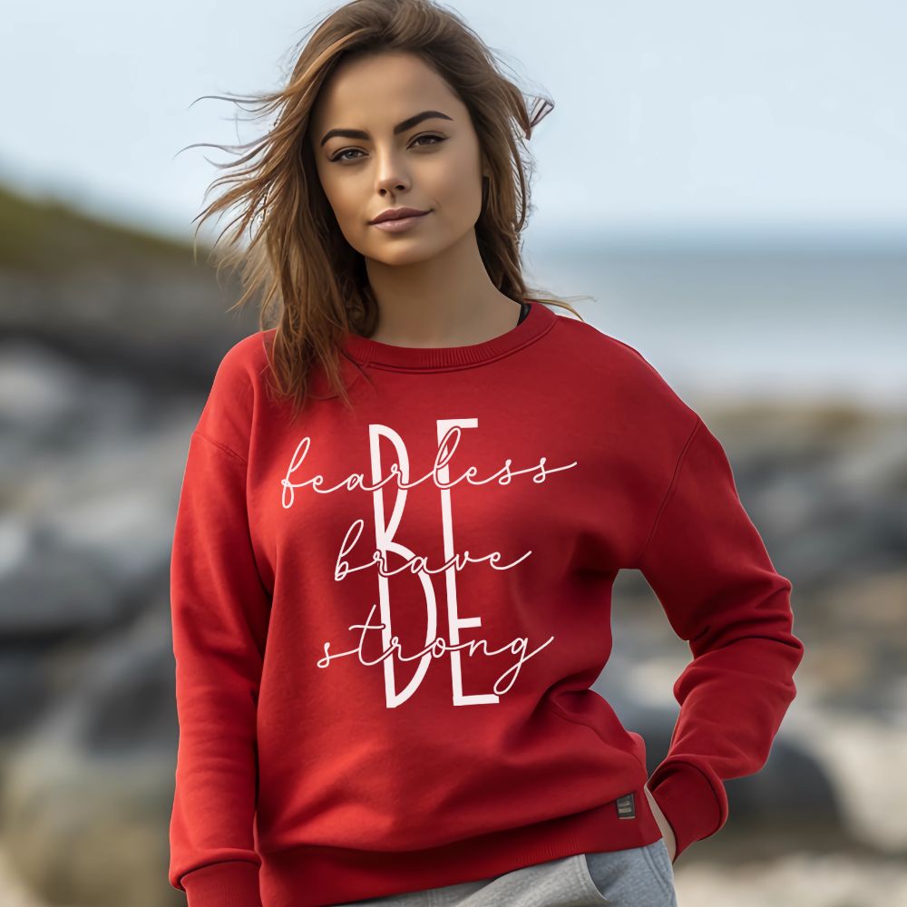 Be Fearless Brave Strong Women's Fleece Unisex - Fit Sweatshirt Red / Pink Heliconia - Jesus Passion Apparel