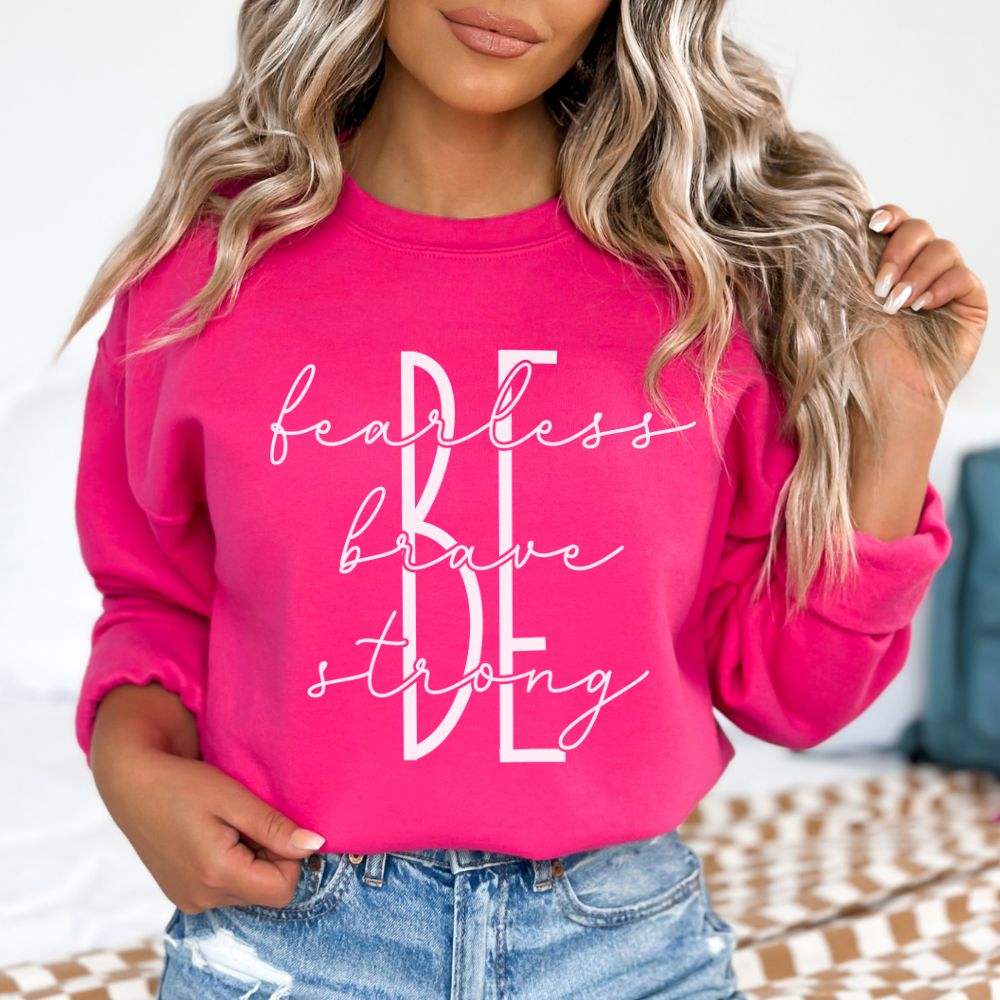 Be Fearless Brave Strong Women's Fleece Unisex - Fit Sweatshirt Red / Pink Heliconia - Jesus Passion Apparel