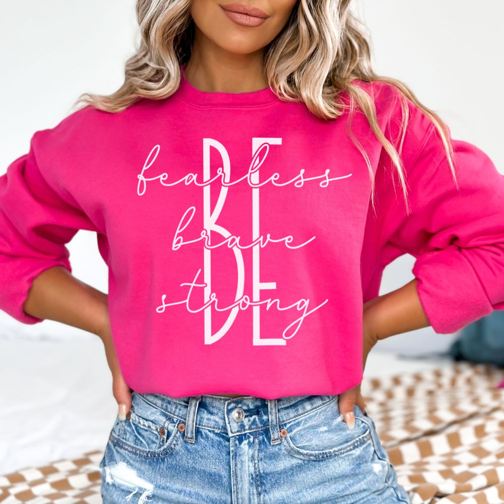 Be Fearless Brave Strong Women's Fleece Unisex - Fit Sweatshirt Red / Pink Heliconia - Jesus Passion Apparel