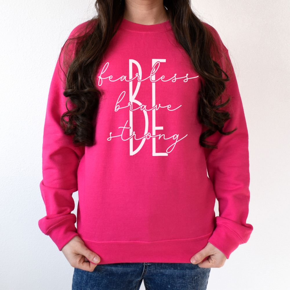 Be Fearless Brave Strong Women's Fleece Unisex - Fit Sweatshirt Red / Pink Heliconia - Jesus Passion Apparel