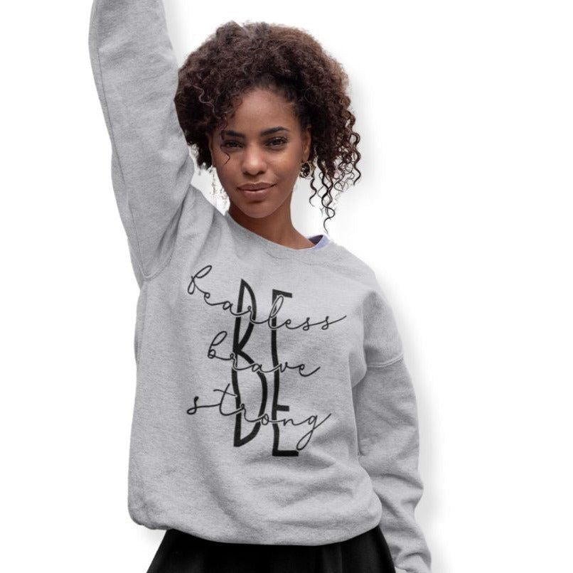 Be Fearless Brave Strong Women's Fleece Unisex - Fit Sweatshirt White / Sport Grey - Jesus Passion Apparel