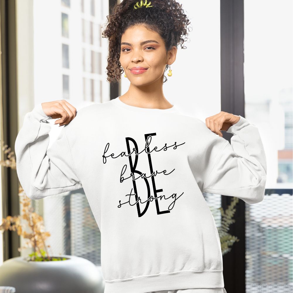 Be Fearless Brave Strong Women's Fleece Unisex - Fit Sweatshirt White / Sport Grey - Jesus Passion Apparel