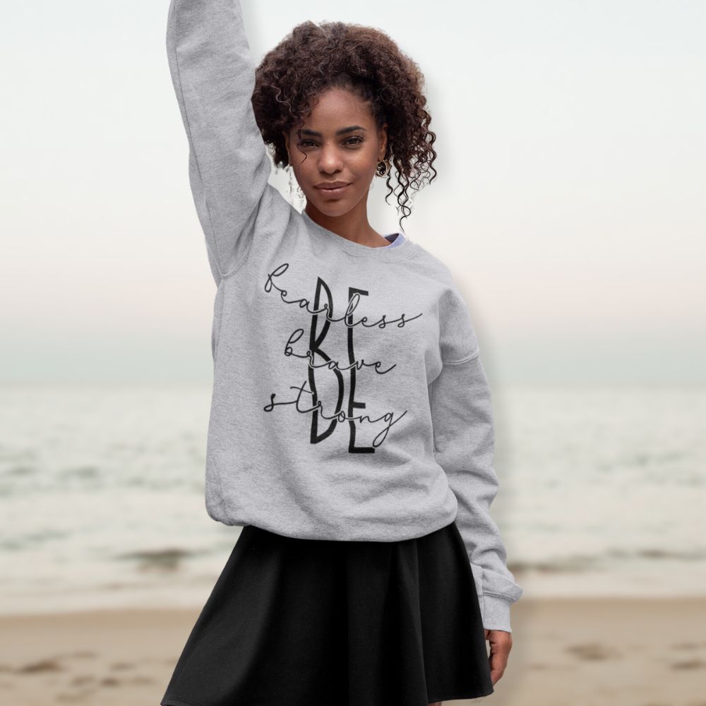 Be Fearless Brave Strong Women's Fleece Unisex - Fit Sweatshirt White / Sport Grey - Jesus Passion Apparel