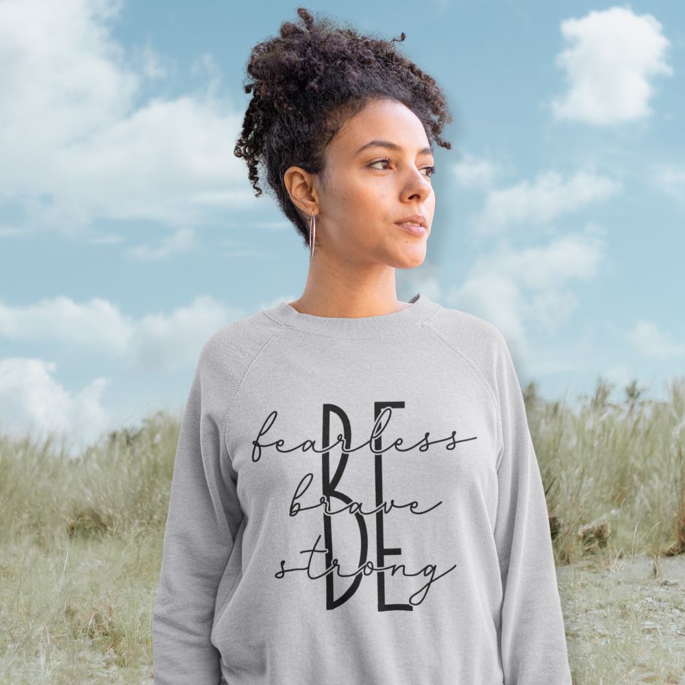 Be Fearless Brave Strong Women's Fleece Unisex - Fit Sweatshirt White / Sport Grey - Jesus Passion Apparel