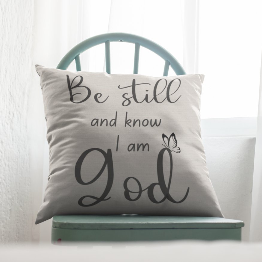 Be Still and Know Am God Script with Natural Linen Design Premium Pillow - Jesus Passion Apparel