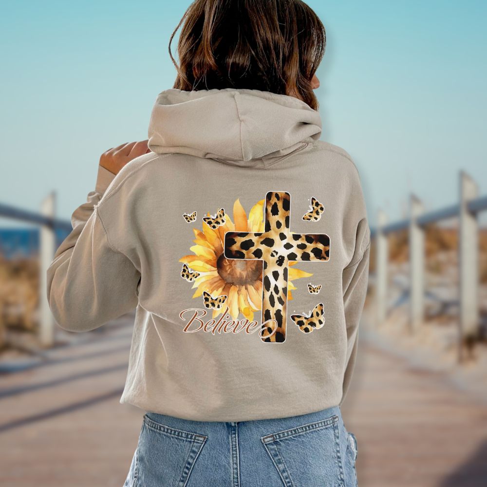 Believe Sunflower Cross Unisex - Fit Hoodie - Jesus Passion Apparel