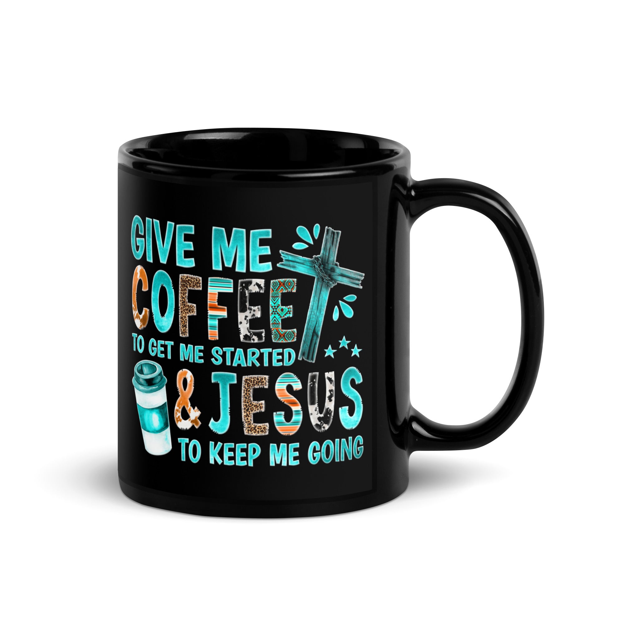 Give me Coffee and Jesus 15 oz or 11 oz Black Coffee Mug Size: 15oz Jesus Passion Apparel