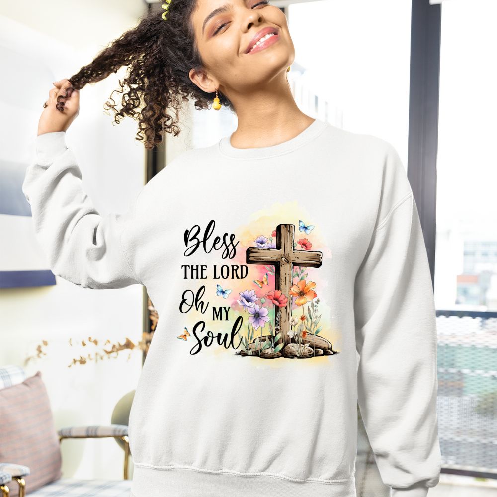 Bless the Lord Oh my Soul Women's Fleece Unisex - Fit Sweatshirt - Light Pink / White - Jesus Passion Apparel