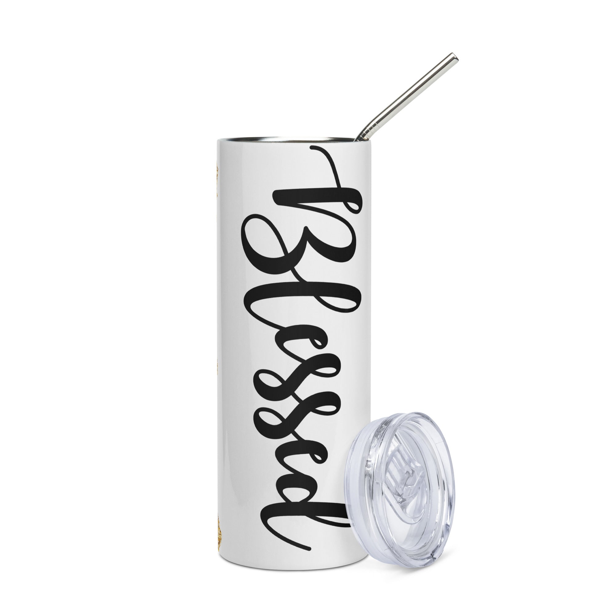 Blessed Gold Crosses Tumbler 20 oz - Stainless Steel Straw - Jesus Passion Apparel