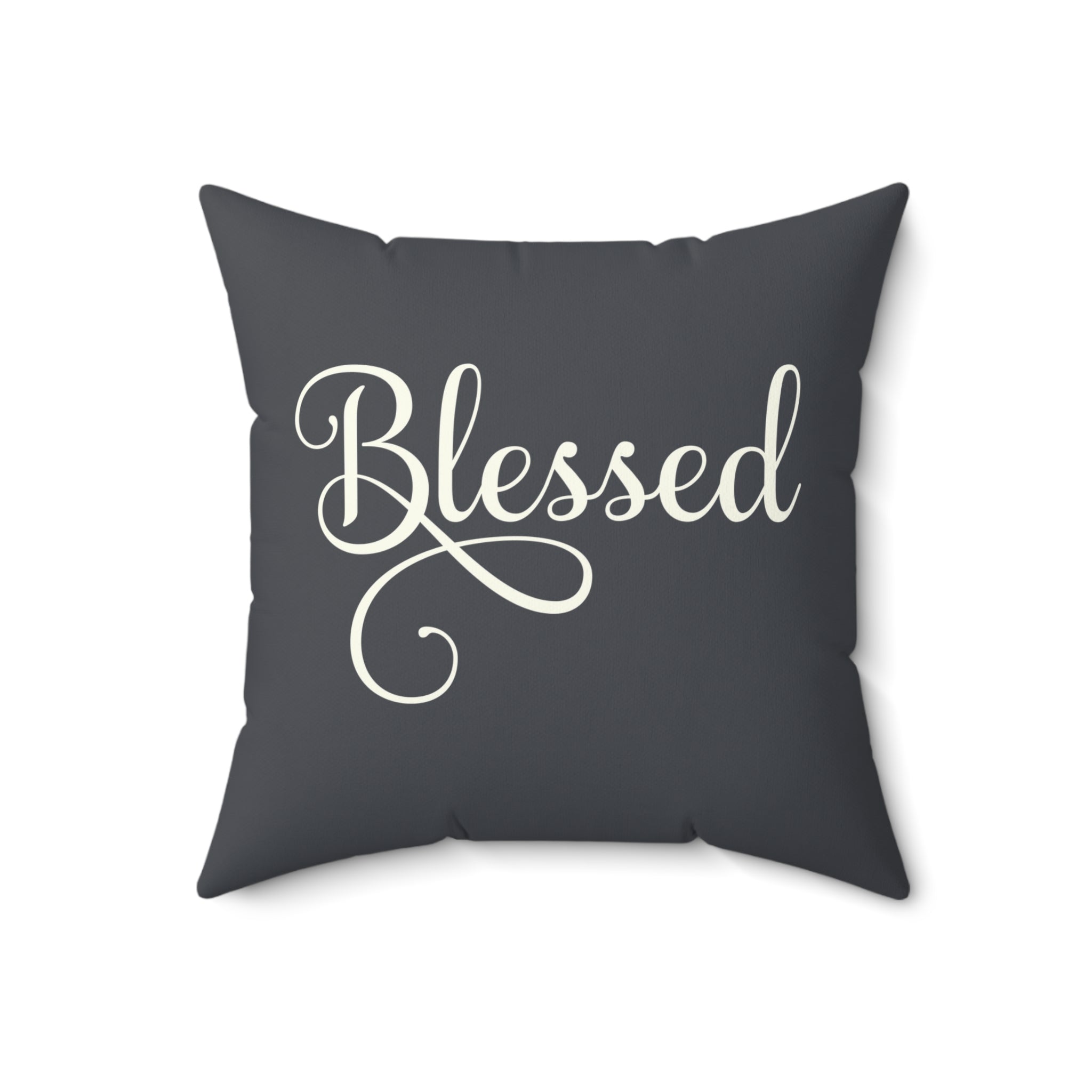 Blessed on Graphite Gray Background Design Spun Polyester Square Pillow - Jesus Passion Apparel