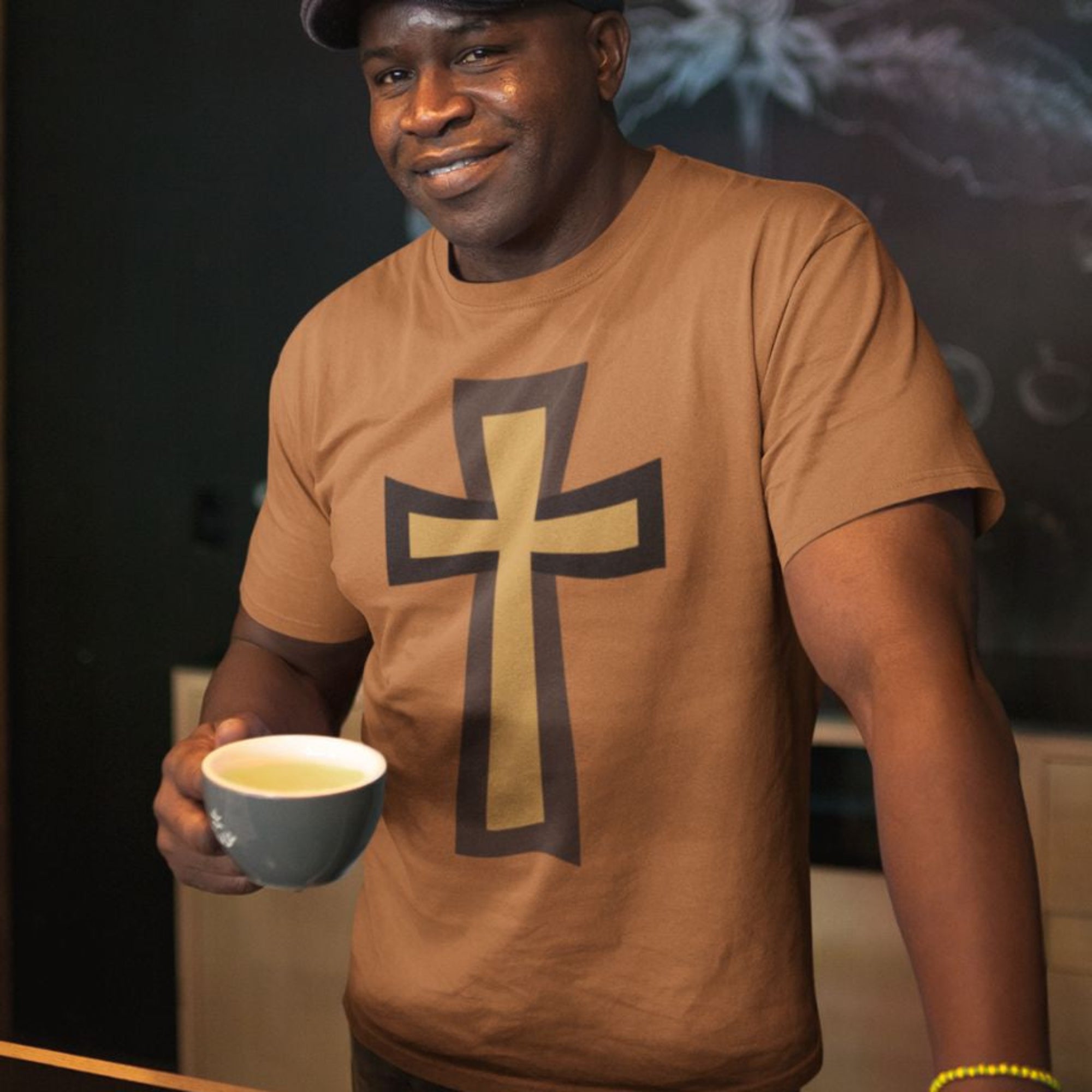 Bold Brown Cross Jersey Short Sleeve T-Shirt - Jesus Passion Apparel