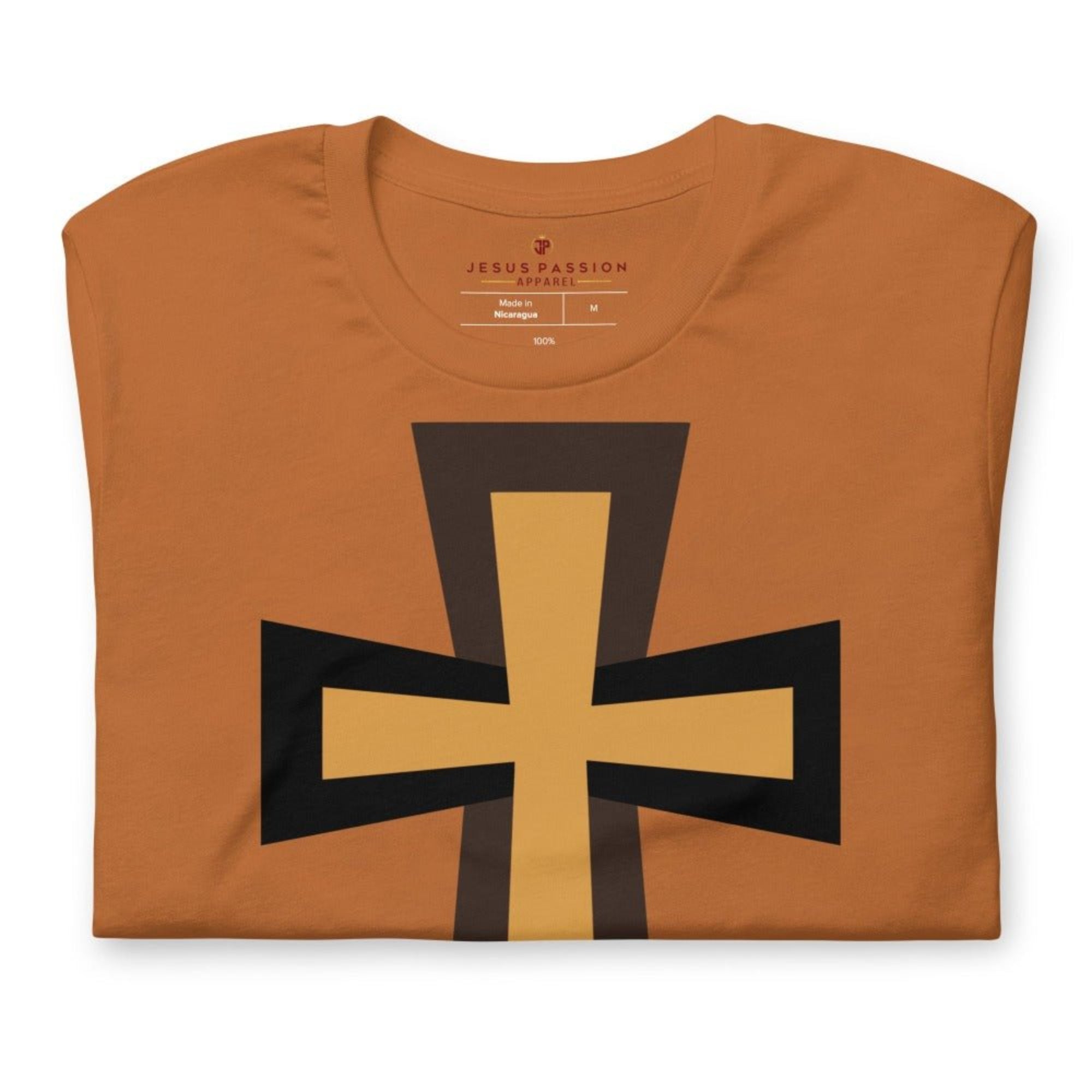 Bold Brown Cross Jersey Short Sleeve T-Shirt - Jesus Passion Apparel