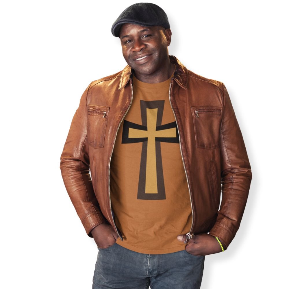 Bold Brown Cross Jersey Short Sleeve T-Shirt - Jesus Passion Apparel