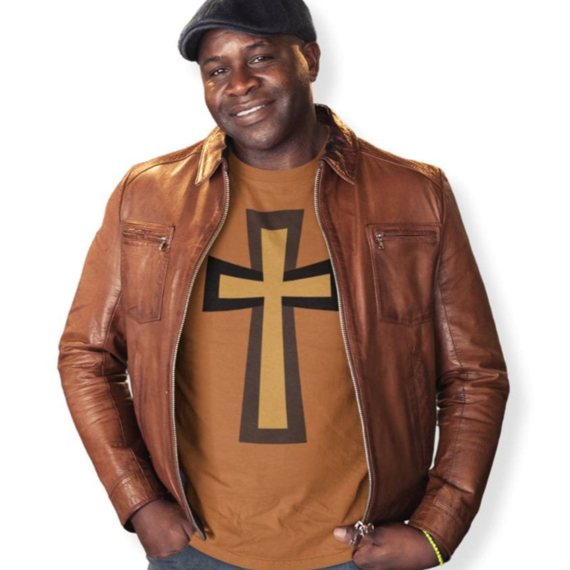 Bold Brown Cross Jersey Short Sleeve T-Shirt - Jesus Passion Apparel