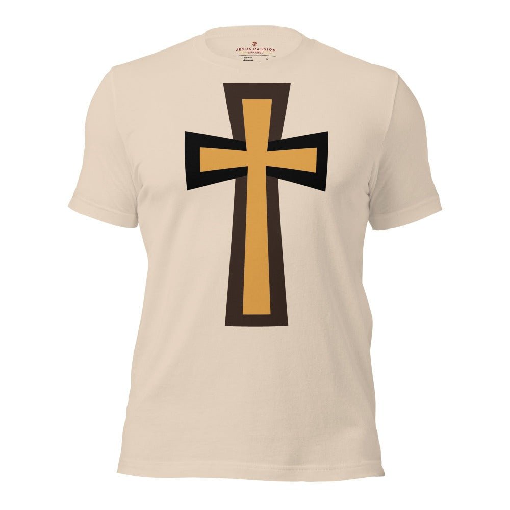 Bold Brown Cross Jersey Short Sleeve T-Shirt - Jesus Passion Apparel