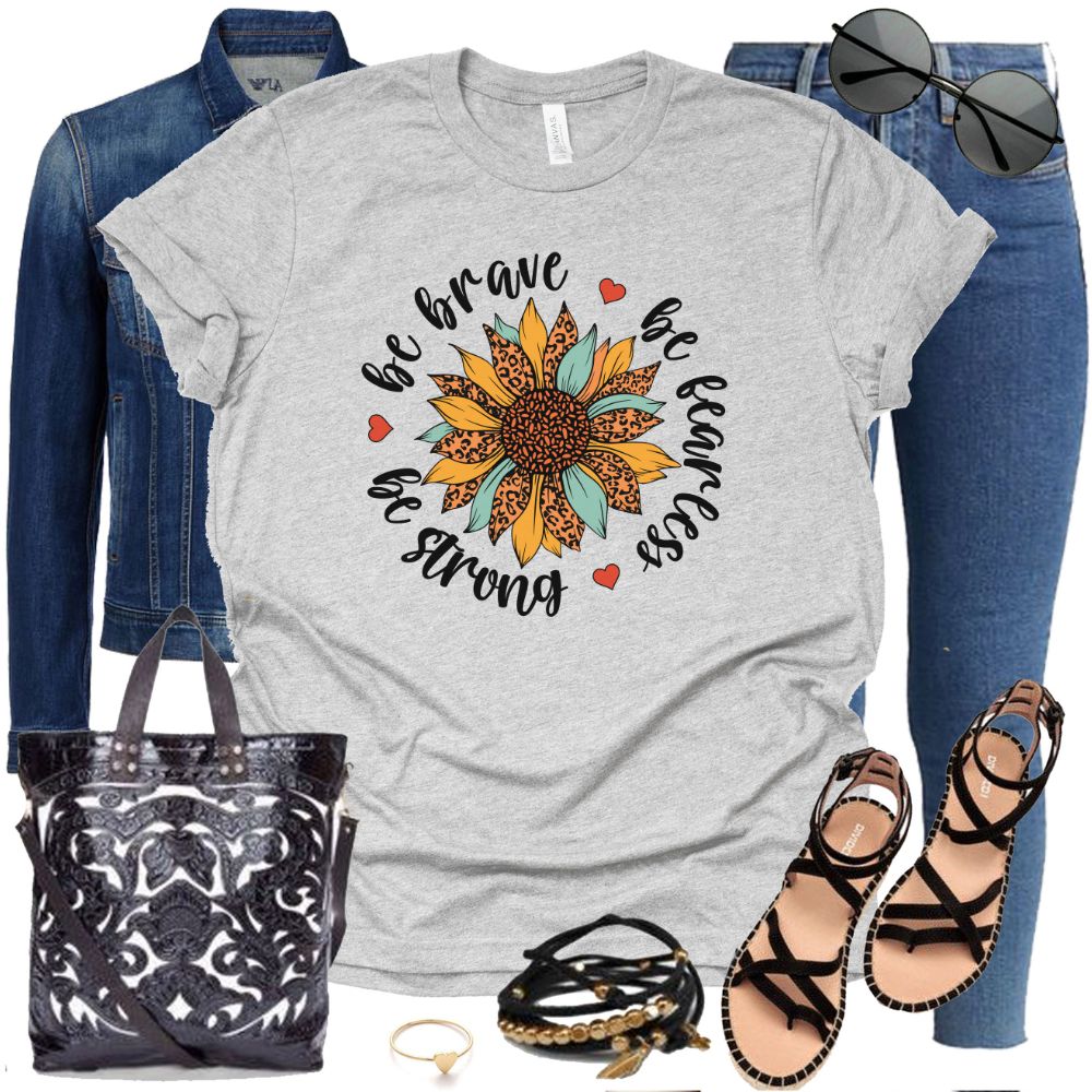 Brave Strong Fearless Sunflower Jersey Short Sleeve T-Shirt - Jesus Passion Apparel