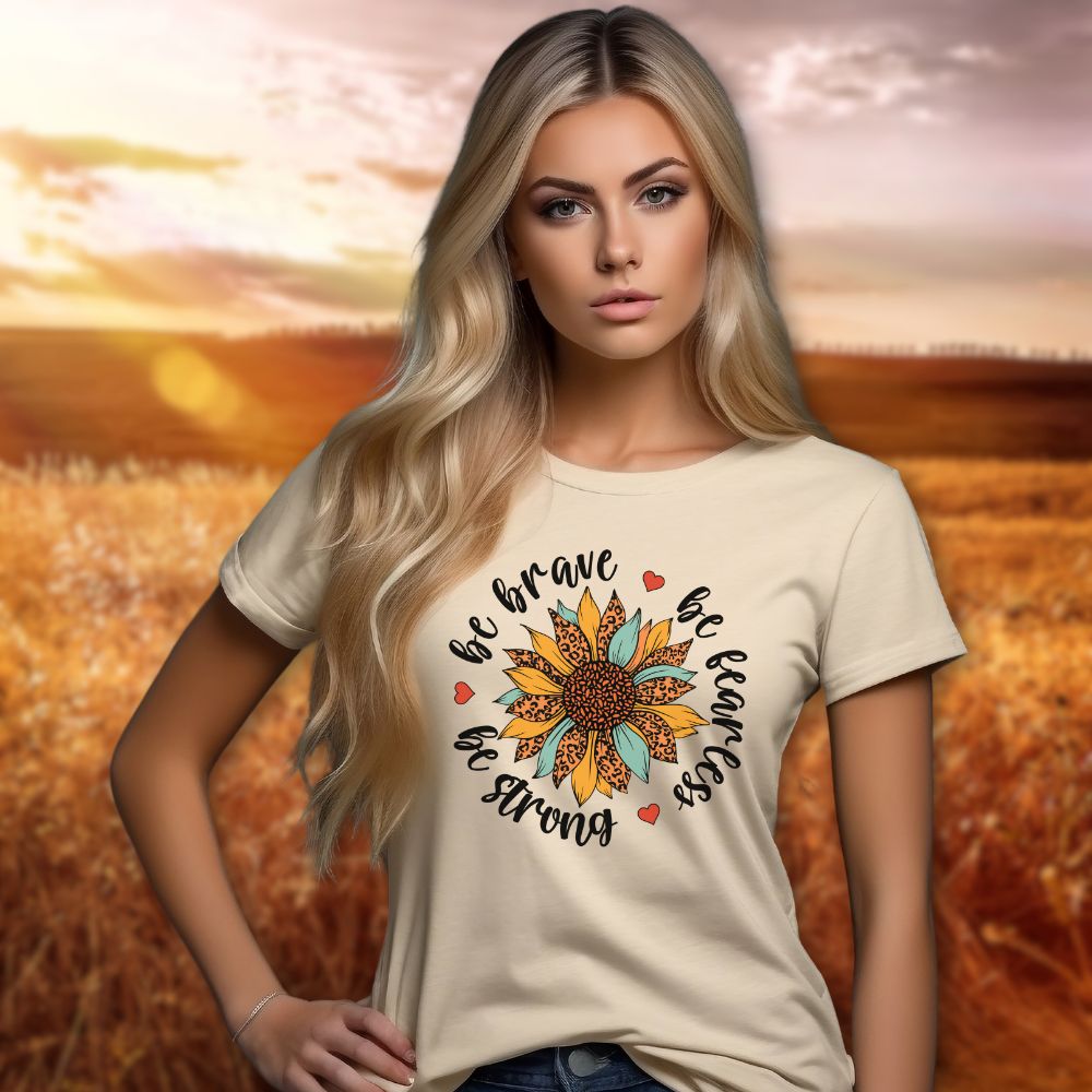 Brave Strong Fearless Sunflower Jersey Short Sleeve T-Shirt - Jesus Passion Apparel