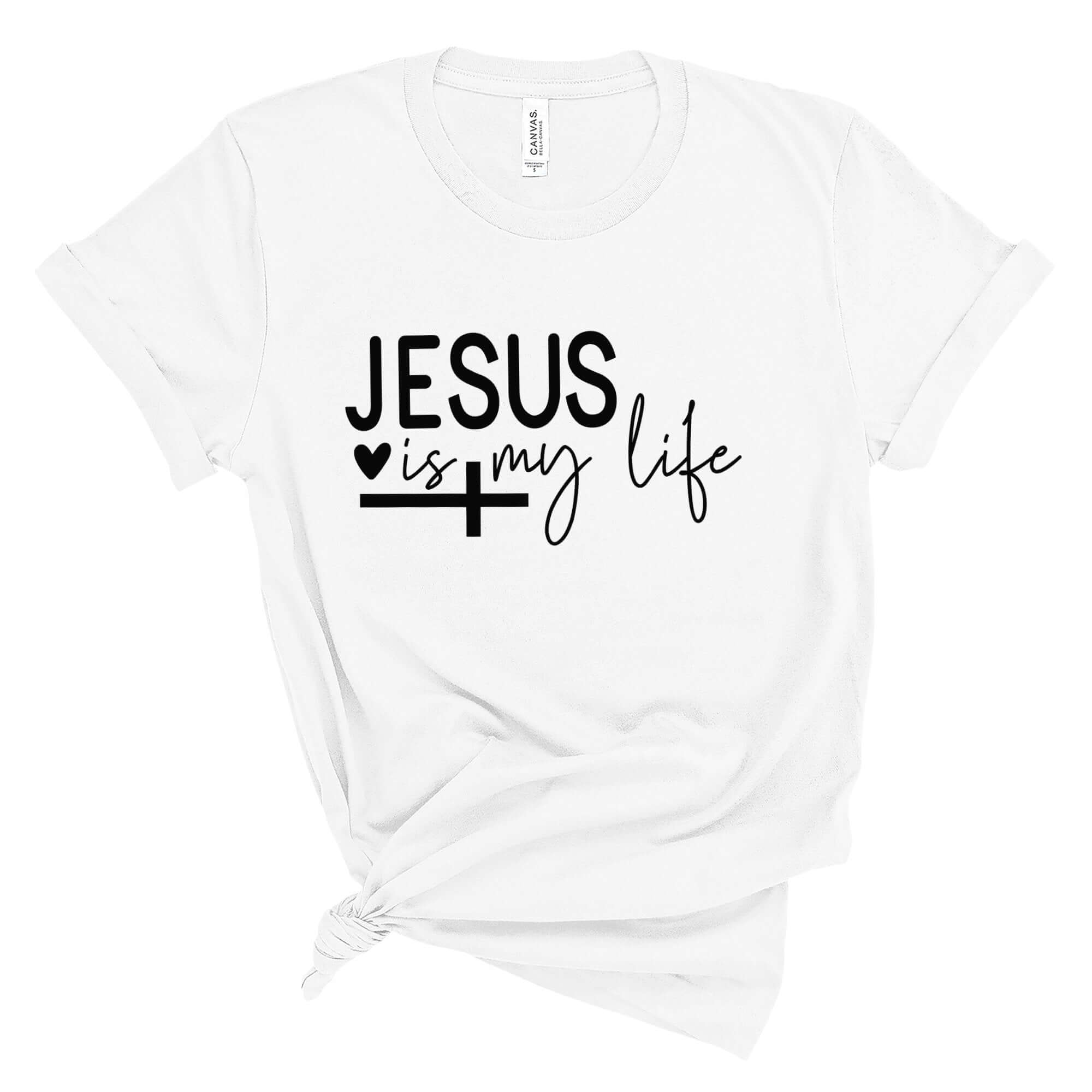 Jesus Is My Life Women's Short Sleeve TeeEmbrace your faith with this inspirational T-shirt featuring the powerful message "Jesus is my life" displayed in a beautiful, artistic font. Ideal for casual wear, church events, or as a thoughtful gift, this T-sh