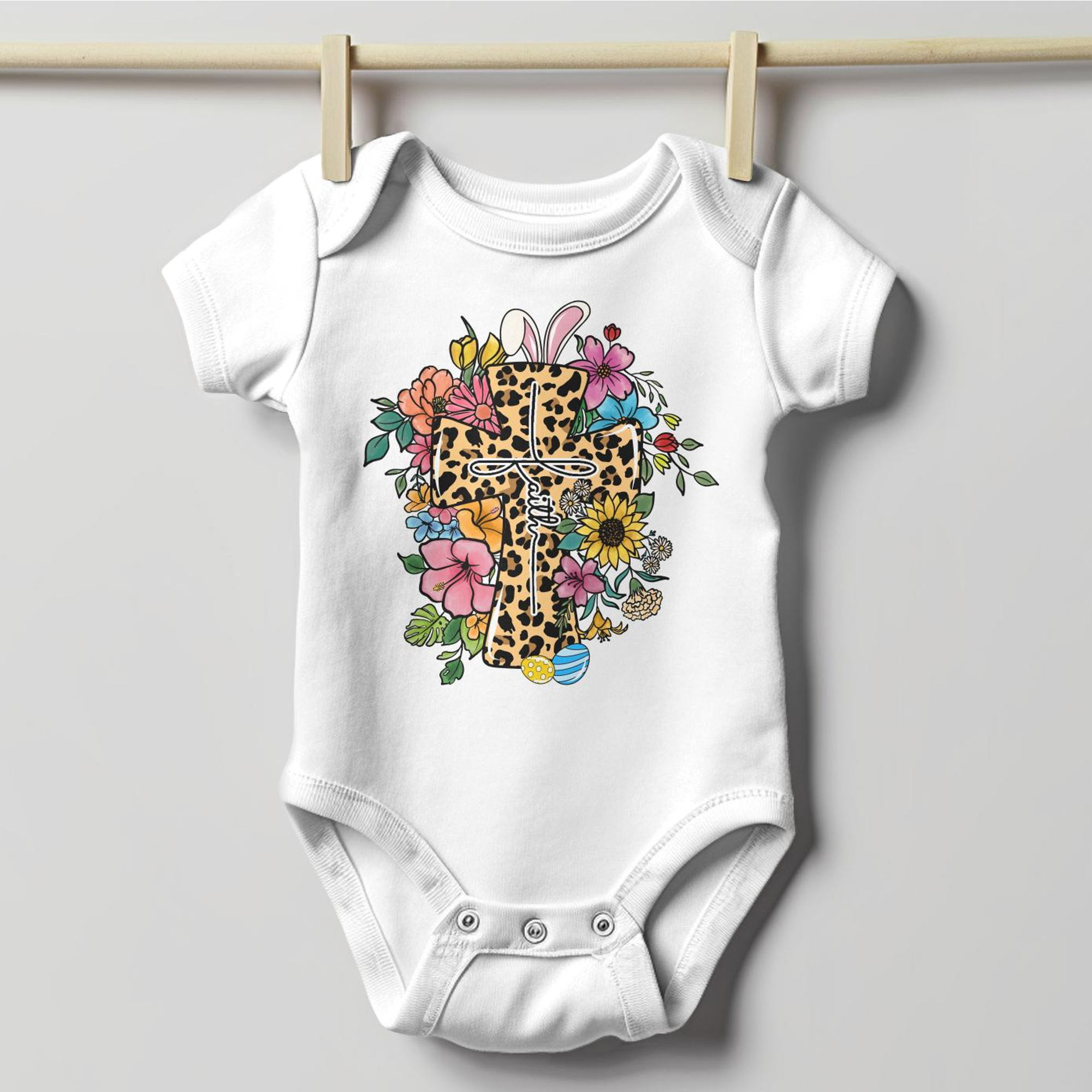 Easter Faith Cross Infant Fine Jersey Bodysuit Size: 6mo Color: White Jesus Passion Apparel