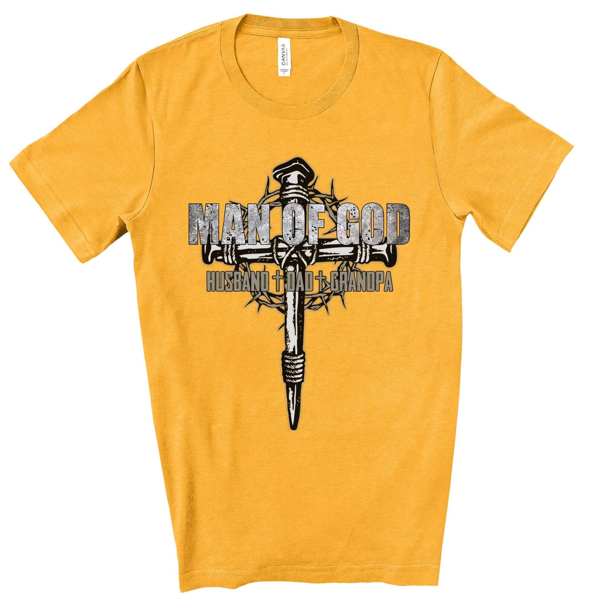 Man of God Husband Dad Grandpa Men's Jersey Short Sleeve Tee Size: XS Color: Gold Jesus Passion Apparel