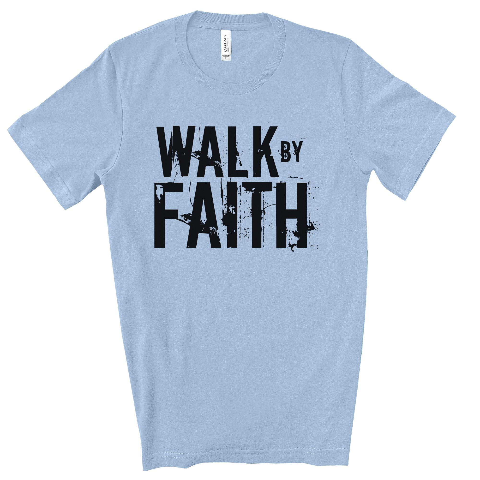 Walk By Faith Men's Jersey Short Sleeve Tee Size: XS Color: Light Blue Jesus Passion Apparel