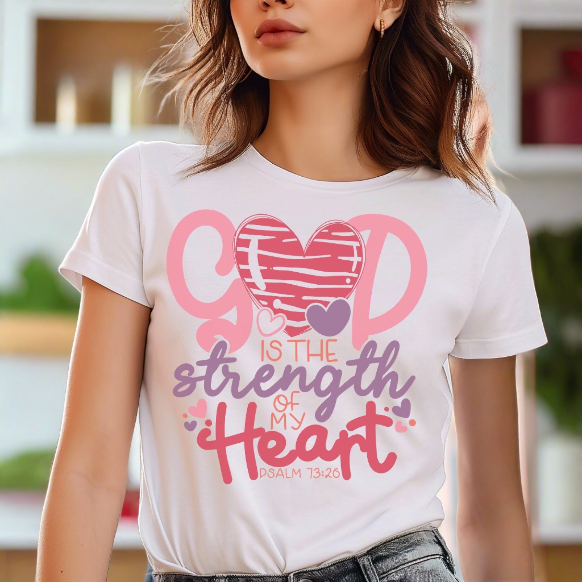 God is Strength Heart Unisex Jersey Short Sleeve Tee - White Size: XS Color: White Jesus Passion Apparel